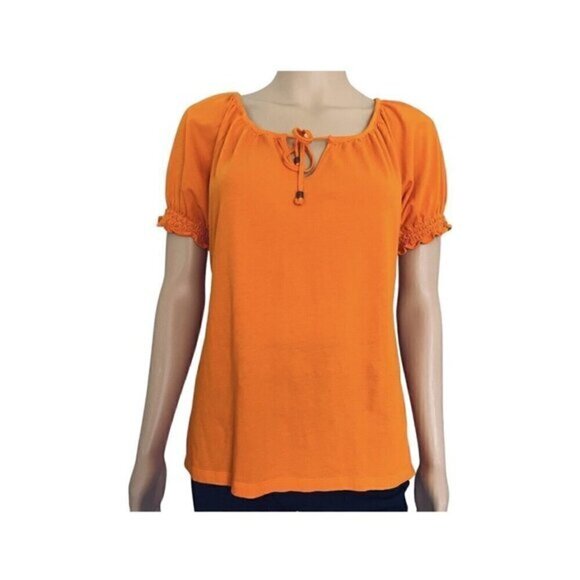 Lauren Ralph Lauren Tops - Lauren Ralph Lauren orange tie split neck ruched cotton short sleeves Women PL